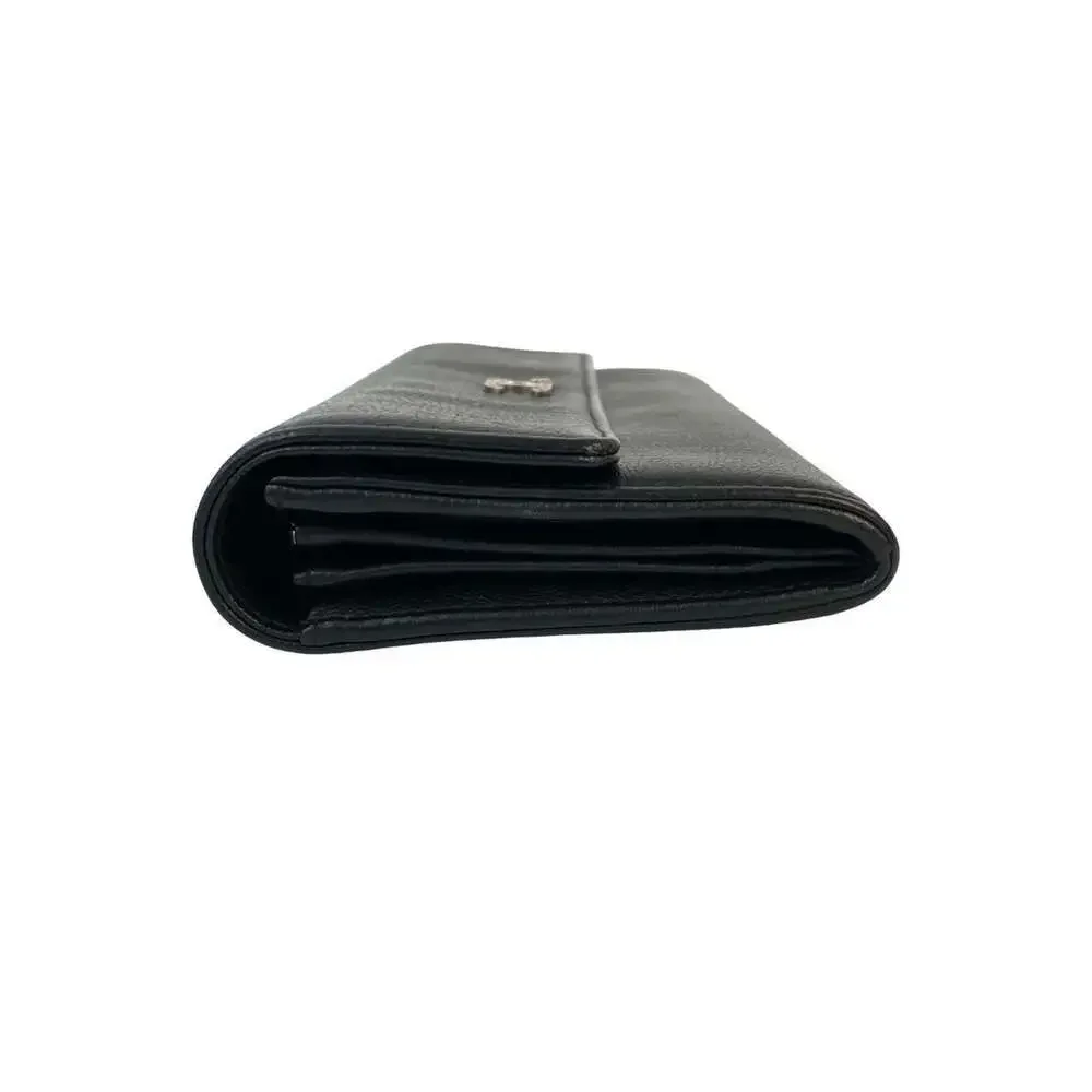CHANEL Authentic Black Leather Logo Wallet